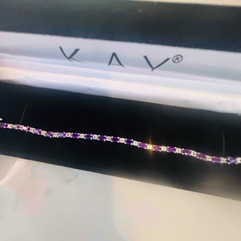New Kay Jewelers tennis Amethyst White Topaz Bracelet - Picture 2 of 4